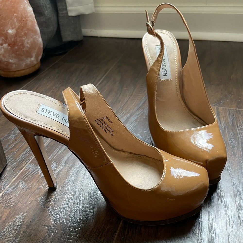Steve Madden Caramel Platform Slingbacks, Size 6